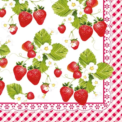 Produktbild von Mank Airlaid Serviette Senga, 40 x 40 cm, 50 Stück - Waldfrucht Karos Erdbeeren