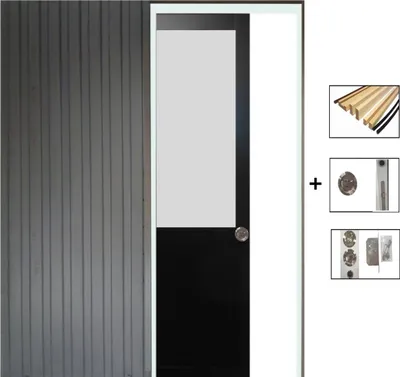 Image de Porte Coulissant Athena Noir H204 x L83 + Systeme de Galandage et kit finition inclus (serrure)