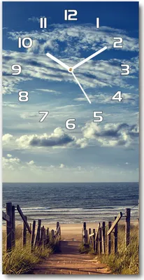 Produktbild von Wanduhr aus Glas – 30x60 cm - Glasbild - Glasuhr - Gehärtetes Glas -Weg zum Strand