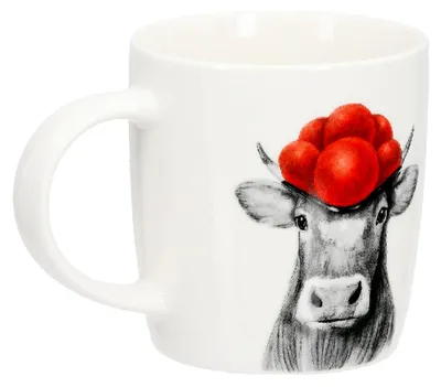 Produktbild von Kaffeebecher mit Kuhmotiv und Bollenhut, Porzellan, 9cm x 8,5cm, 380ml