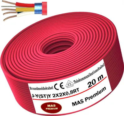 Obrázok produktu pre 20m J-Y(ST)Y 2X2X0,8RT Požiarny poplachový kábel Telekomunikačný kábel Telekomunikačný kábel