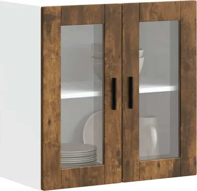 Produktbild von "im Sonderangebot"Küchen-Hängeschrank/Buffet Küche - elegantes Design - Küchenmöbel/Buffetschrank - mit Glastür Porto Räuchereiche - Küchenschränke DEMöbel825708