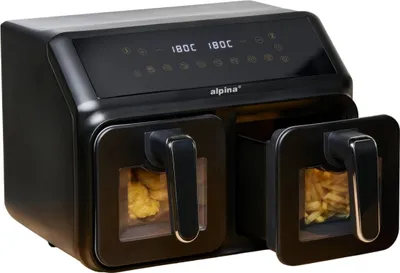 Obrázek produktu pro alpina Double Airfryer XXL - Fritéza 2 komory o objemu 4 l - Horkovzdušná fritéza s digitálním dotykovým displejem - Horkovzdušná trouba pro 6 a více osob - 8 programů vaření - Synchronizační režim - Funkce časovače