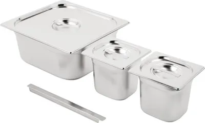 Produktbild von Vogue Edelstahl Gastronormschale Set 2x 1/6 und 2/3 Mit Deckeln