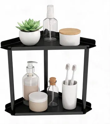 Imagen del producto de Estantería de esquina de 2 niveles, de pie, con dimensiones de 27 x 15 x 27 cm, ideal para el baño