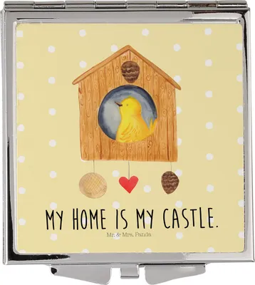 Produktbild von Mr. & Mrs. Panda Taschenspiegel Vogel Haus - Gelb Pastell - Geschenk, Vogelhaus, Quadratischer Spiegel, Zuhause, Handspiegel, Schminkspiegel, Castle, Kosmetikspiegel