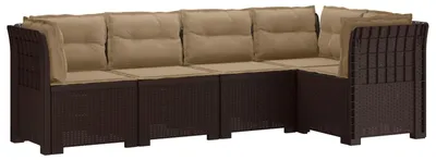 Image de vidaXL : Canapé de jardin pour 5 personnes avec coussins, imitation rotin, en plastique PP, couleur marron