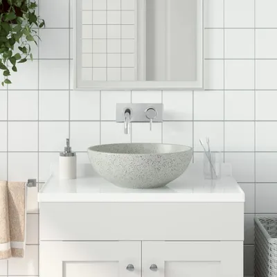 Produktbild von Möbel Aufsatzwaschbecken Grau Rund Ø41x14 cm Keramik - Waschbecken &33620