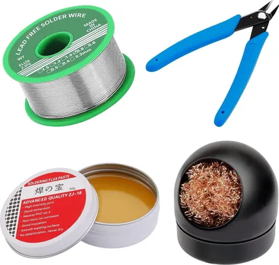 Produktbild von Lötflussmittelpaste, Bleifreier Lötdraht, Lötkolbenspitzenreiniger, Micro-Shear-Drahtschneiderzange, 4 Stk Lötwerkzeug Set, Lötkolben Hilfszubehör DIY Kit
