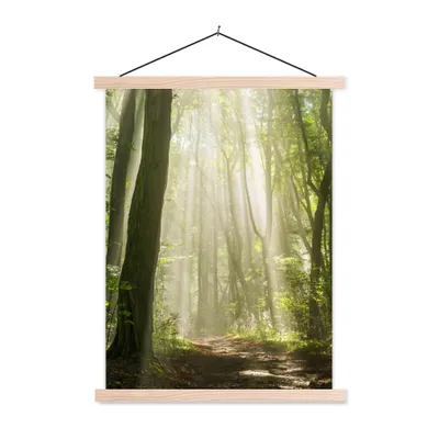 Produktbild von MuchoWow® Textilposter Wald - Licht - Natur - Landschaft 60x80 cm mit holzfarbenen Rahmen - Wandbild