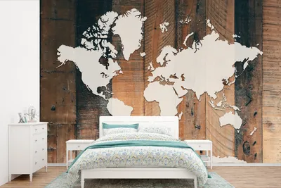 Produktbild von MuchoWow® Fototapete für Wohnzimmer oder Schlafzimmer Wandtapete Vinyl Motivtapete Weltkarte - Holz - Weiß - 525x350 cm - Das Hintergrundbild