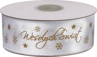 Immagine prodotto di Wstążka satynowa biała Wesołych Świąt 25mm x 25 yd Titanum
