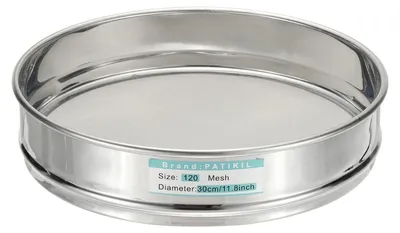 Produktbild von Sieb für Laboranwendungen, 120 Maschen (0,125 mm), aus Edelstahl, mit einem Durchmesser von 30 cm