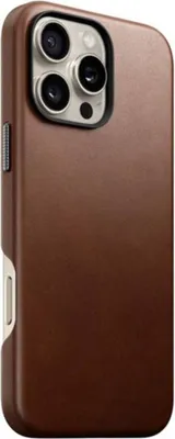 Image de Nomad Traditional Coque iPhone 16 Pro Max en Cuir – Cuir pleine fleur durable – Compatible MagSafe – Protection intégrale avec bords surélevés - Marron