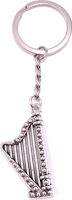 Produktbild von Onwomania Schlüsselanhänger Zupfintrument Harfe Silber Metall Anhänger Charm