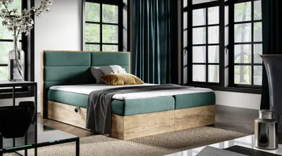 Produktbild von Kontinentales Bett 180x200 CHANTELLE 5 - Wotan Eiche / Grün + GRATIS Matratzenauflage