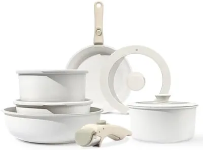 Produktbild von PolkaHome® 11-teiliger Topfset mit abnehmbarem Griff, Antihaftbeschichtung, induktionsgeeignet, ofenfest, für alle Herdarten