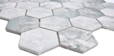 Produktbild von Mosaikfliesen Sechseckig - Keramische Wandfliesen - Küche Dusche WC - Netzverklebt - 10 Matten - Hellgrau