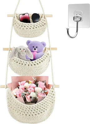 Produktbild von Handgeweven Wandorganizer, 3-Lagen Korbelschlauch, Wandmontiert, 30 x 90 cm, für Wohnzimmer, Schlafzimmer