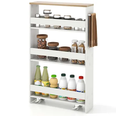Produktbild von H.J WeDoo Küchenwagen Servierwagen Rollwagen, Nischenregal auf Rollen, mit 4 Ebenen, für kleine Räume, 40x14x80cm, Weiß