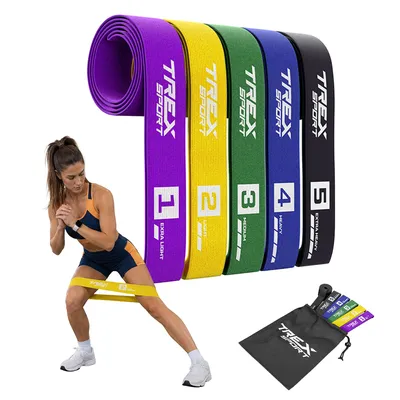 Image de TREX SPORT Gymnastikband 5 pieces set TX-005PBA bande de résistance | bande de traction, bande de fitness en tissu, 2,5-25kg, ancre de porte | Resistance Band Multicolore
