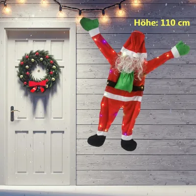 Zdjęcie produktu dla Zewnętrzna dekoracja świąteczna LED Święty Mikołaj Wspinaczka na okno Drzwi Rekwizyty Nowy Rok Wiszące dekoracje Zabawka świąteczna, 110 cm, wielokolorowe światła, 80% poliester