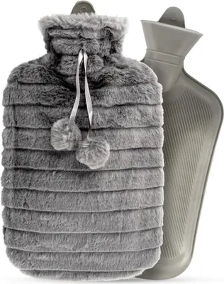 Produktbild von Vilde | Wärmflasche mit Bezug - grau - Groß 2 l - Flauschig Wärmeflasche - Kuschelweichem Fell Bezug - Waschbar - Plüschbezug