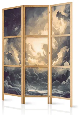 Produktbild von Muralo Japanischer PARAVENT 3-teilig Raumteiler klappbar PREMIUM-Vliesleinwand MALERISCHE WOLKEN für Schlafzimmer 135cmx172cm