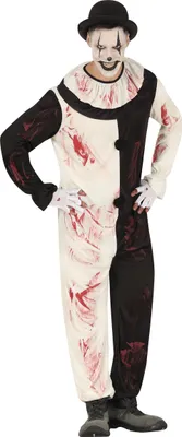 Produktbild von Clown Halloween Kostüm Furchterregend Schwarz Rot Weiß Grausige Verkleidung Albtraum Karneval Horror Maskerade Party, Größe: 48 - 50 (M) Farbe: Weiß