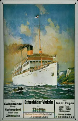 Produktbild von Blechschild Ostseebäder Verkehr Stettin Rügen Heringsdorf Dampfer Reedereiplakat Schiff Schild Nosta