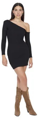Produktbild von Trendyol Damen Figurbetont Bodycon Asymmetrischer Kragen Gestrickt Kleid, Schwar