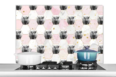 Obrázok produktu pre MuchoWow® Splashback Kuchyňa - Kuchynský backsplash - Ochrana steny pre sporák a drez Škótsky horal - mramor - čierna - biela 100x65cm Alu-Dibond