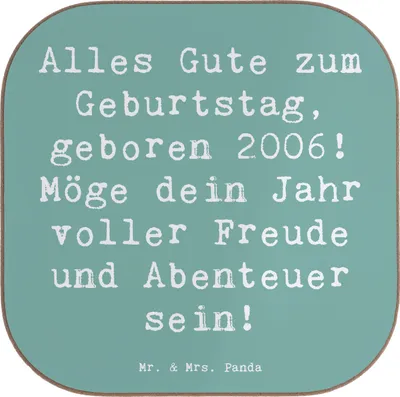 Produktbild von Mr. & Mrs. Panda Getränkeuntersetzer Spruch 2006 Geburtstag - Meeresbrise - Geschenk, Geburtsjahr, Happy Birthday, Geburtstagsgeschenk, Untersetzer für Gläser, Jahrgang