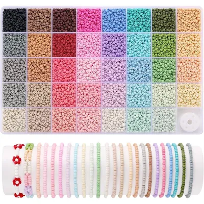 Productafbeelding van Parelset, 3 mm, 9600 stuks, 39 kleuren, mat, geschikt voor het maken van armbanden, knutselen, voor kinderen en volwassenen