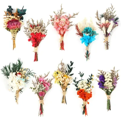 10er-Set Mini-Trockenblumensträuße, Boho-Stil, mehrfarbig