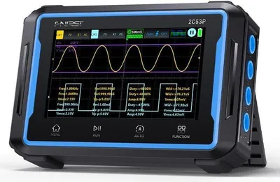 Immagine prodotto di FNIRSI 2C53P Oscilloscopio portatile 3 in 1 con multimetro e generatore di segnali, display 4,3, 50 MHz