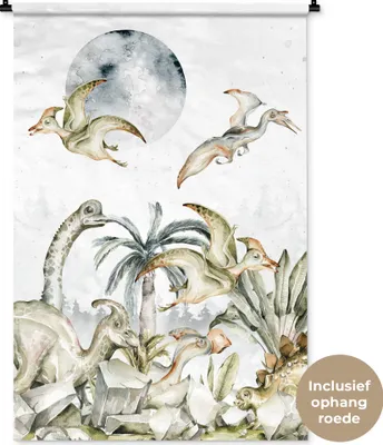 Produktbild von MuchoWow® Wandteppich Wandbehang Dinosaurier - Kinder - Dschungel - Grün - Tiere - Natur 90x135 cm Tapisserie Dekoration Wandtuch - Baumwolle - Wandskulptur