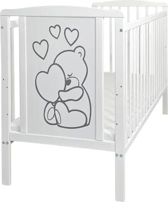 Obrázok produktu pre Detská postieľka TIMMI - ekologická a vyrobená z masívneho dreva 3 nastaviteľné výšky vrátane penového matraca 60 x 120 cm biela