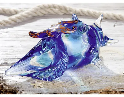 Productafbeelding van Gilde Glass Art, Dekoobjekt, Muschel, Muschel mit Seestern, Glas, blau, VE 1 Höhe: 14.00 cm Breite: 31.00 cm Tiefe: 17.00cm 59380, AI-gegenereerde afbeelding