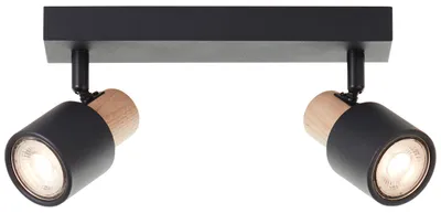 Immagine prodotto di Brilliant Pini Faretto LED a 2 luci Teste orientabili Dimmerabile Attacchi GU10 Nero/Legno Chiaro 345 lumen, legno  sostenibile per soggiorno e studio