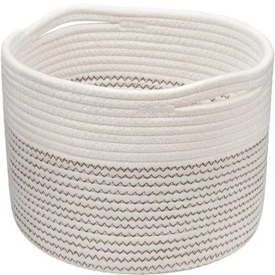 Immagine prodotto di Cesto portaoggetti intrecciato in cotone, colore bianco, dimensioni 24 x 24 x 18 cm