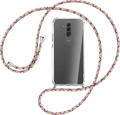 Produktbild von Handykette Backcover-Schutzhülle mit Band (Metall silberfarben) für Huawei Mate 20 lite - rosa Karo