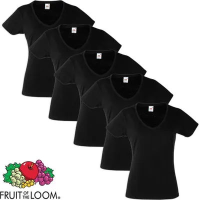 Produktbild von Fruit of the Loom Damen Valueweight T-Shirt 5 Stk Schwarz XXL