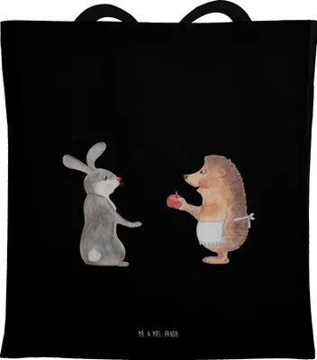 Produktbild von Mr. & Mrs. Panda Tote Bag Hase Igel - Schwarz - Geschenk, Laptoptasche, Lustige Sprüche, Schultasche, Uni Tasche, Trösten, Liebeskummer, und, Einkaufstasche, Herzschmerz