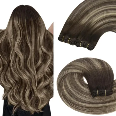Image de Mèches de cheveux synthétiques, couleur brun foncé cendré, 50 cm, 100g, pour tissage, de qualité Remy