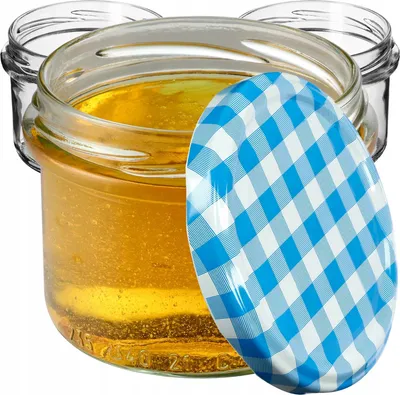 Immagine prodotto di Barattoli da conserva KADAX con coperchio "Tartu", barattoli per marmellata, barattoli da conserva, 235 ml, blu a scacchi, 20 pezzi