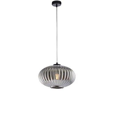 Zdjęcie produktu dla Ginger lampa wisząca z czarnego lakierowanego żelaza, regulowany kabel, klosz z lustrzanego szarego szkła, 1 światło