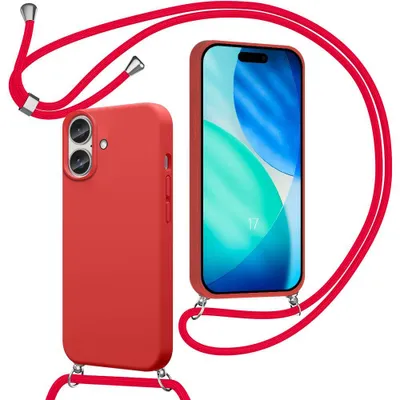 Image de Coque pour iPhone 17, Protection Silicone Souple Anti-Rayures Antichoc avec Cordon Rouge