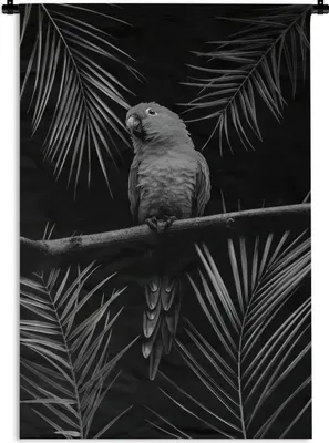 Produktbild von MuchoWow® Wandteppich Wandbehang Vogel auf schwarzem Hintergrund mit Palmzweigen - schwarz und weiß 90x135 cm Tapisserie Dekoration Wandtuch - Baumwolle - Wandskulptur