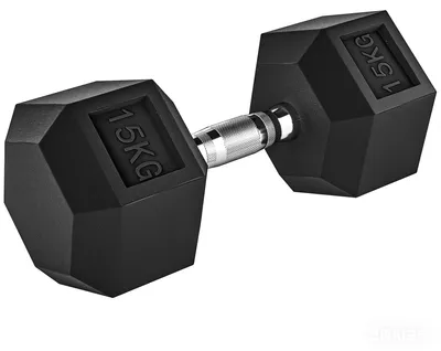 Produktbild von Sechseckige Kurzhantel, 15 kg, mit rutschfestem Griff, Stahl und Gummi, ? 15,5 x 33,6 cm, schwarz